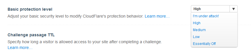 CloudFlare Basic Protection Level